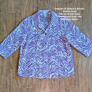 Drapers & Damon's Blouse, Button front, 44 inch bust, Sz L, Poly/Rayon/Linen mix